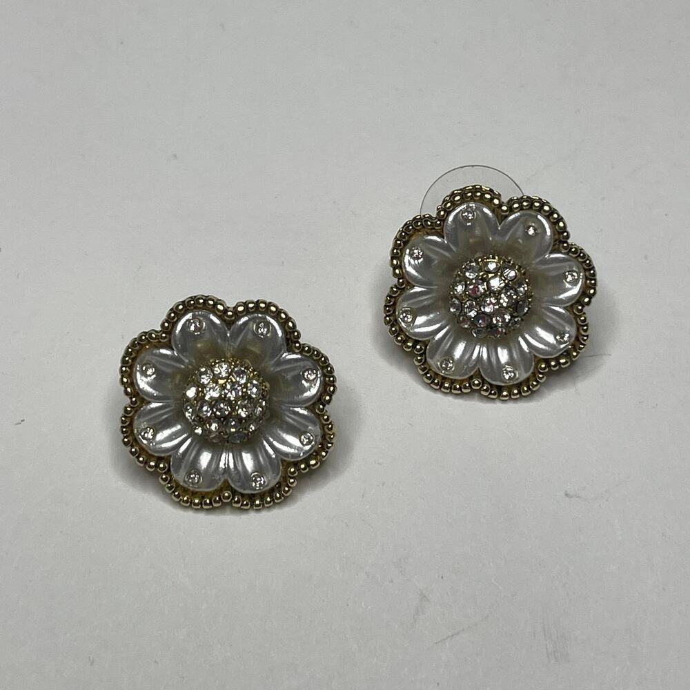 Silver gold tone flower floral earrings post style pierced mixed metals